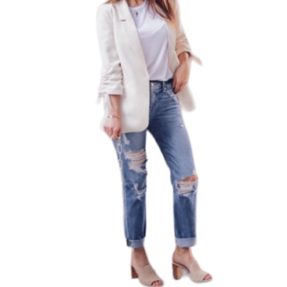 Audrey 3+1 Cream Blazer 3/4 ruched sleeve 1 button Sz S Women - Picture 3 of 12